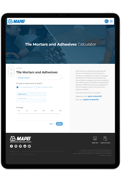 Mapei Tile Mortars & Adhesives Calculator In A Tablet